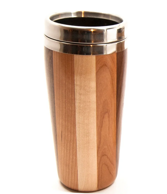 Artisanal Multi-Wood 16 oz. Tumbler Travel Mug with Screw On Lid
