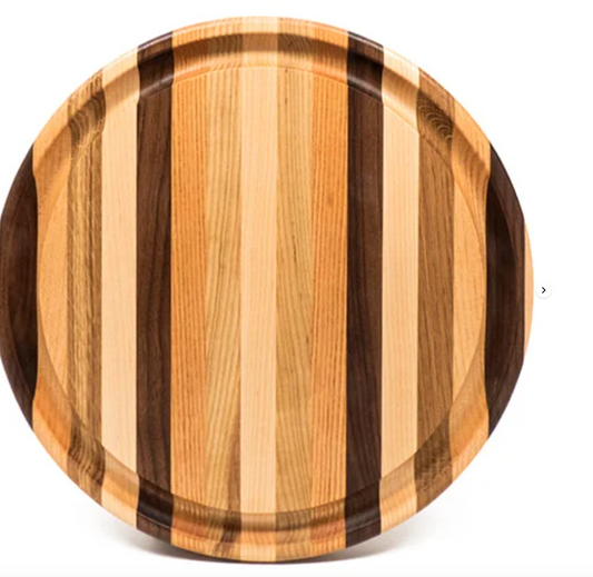 Artisanal Round Wood Cutting Board with Groove Medium