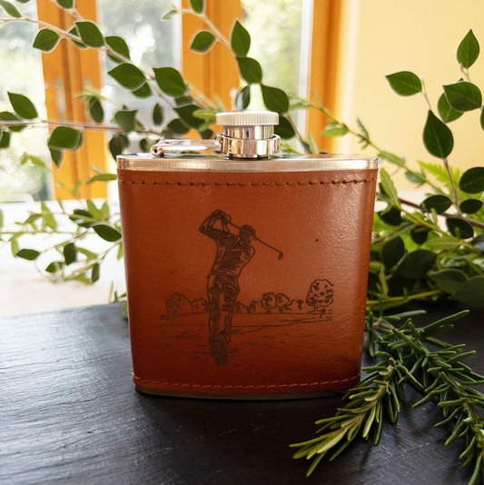 Leather Hip Flask - Golf